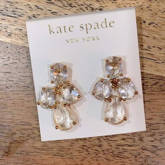 Kate Spade gem Drop earrings, gold and clear